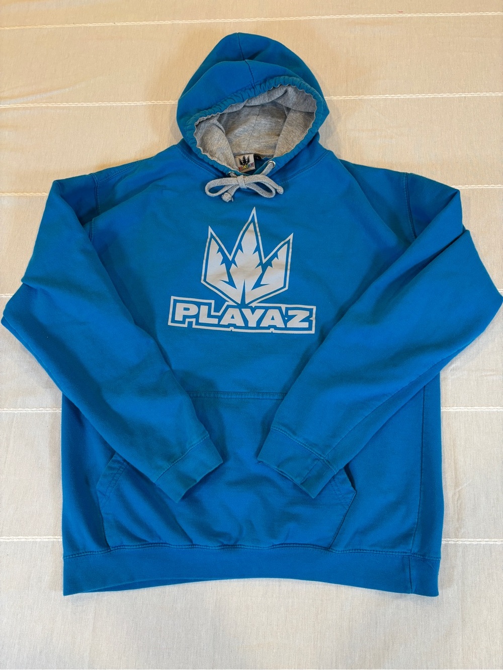 Playaz Graphic Pullover Hoodie Blue Gray Logo Streetwear Sweatshirt Size L